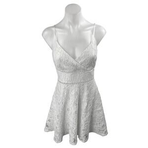 ROWA White Sleeveless Lace Embroidered V Neck Fit & Flare Mini Dress Size S